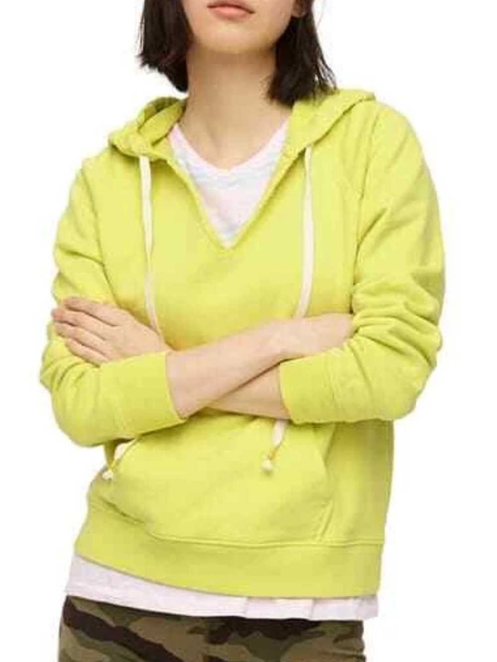 J. Crew Lemon Lime garment dyed v neck Hooded Pullover
